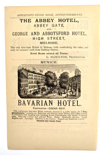 1888 BAVARIAN HOTEL Munich Germany Advertising Piece Ad Page Engraving