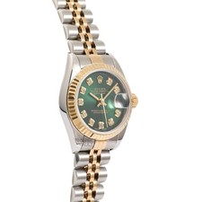 ROLEX LADY DATEJUST 79173 GOLD & STEEL 26MM GREEN DIAMOND DIAL FLUTED BEZEL-B&P 2