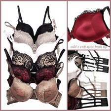 Maximum Cleavage Add 2 Cup Sizes Ultimate Padded Support 3Hooks Lace Push Up Bra