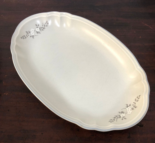 Pfaltzgraff Heirloom Gray Floral Small Platter 12" x 7.5"