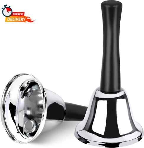 2 Pack Hand Bell, Silver Steel Bell, Ringing Bell with Handle, Dinner Bells for  - Picture 1 of 12