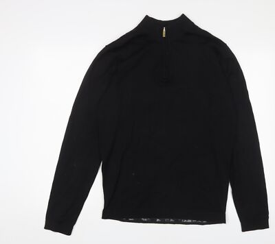 Crane Herren Pullover schwarz Medium 1/4 Reißverschluss, Acryl-Wollmischung