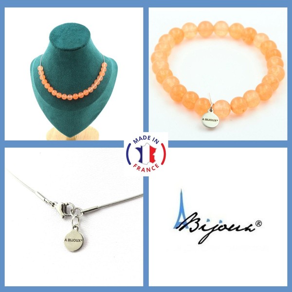 ParüRe Schmuck Armband Halskette 20 Perlen Chalcedon Orange 8 Mm. GrößE Personn-image