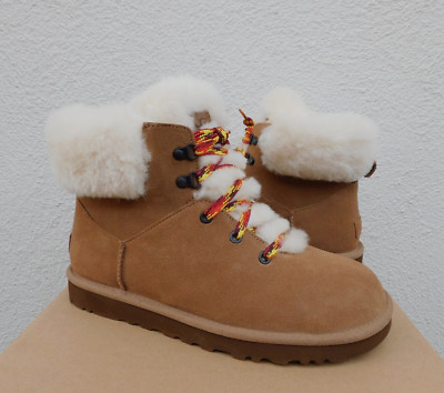 UGG CHESTNUT CLASSIC MINI ALPINE LACE SUEDE SHEEPSKIN BOOTS, US 7/ EUR 38 ~NEW