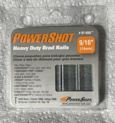 New Powershot 97-030 Heavy Duty 9/16'' Brad Nails, 1600 Nails 18G