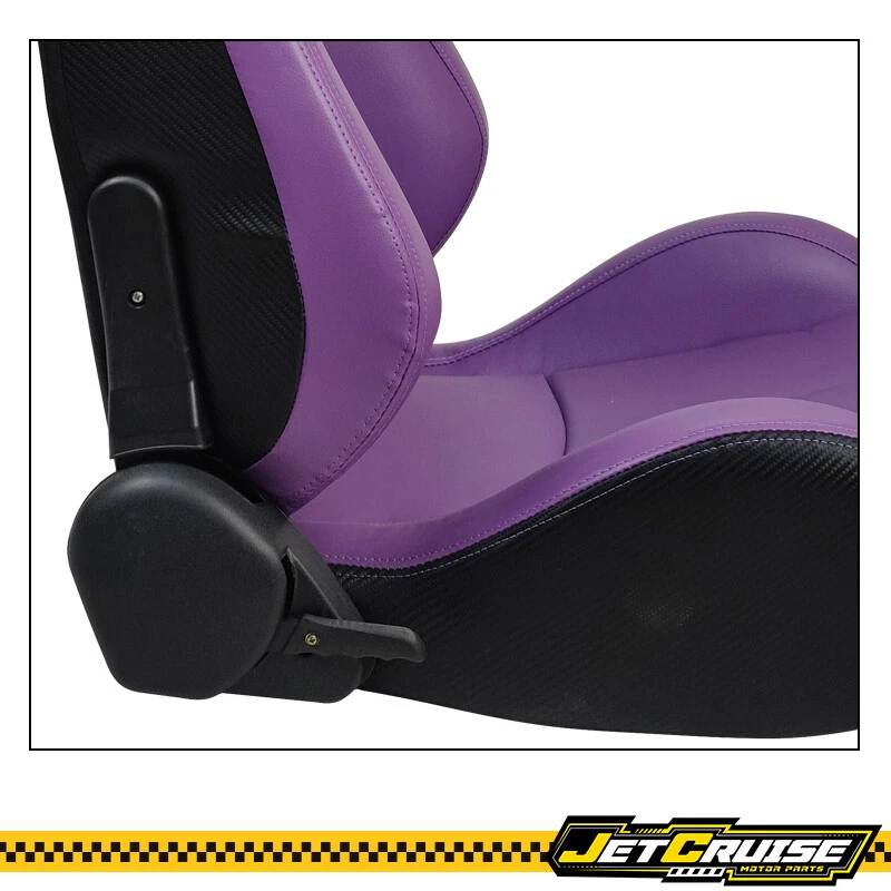 Universal Pair Reclinable Racing Seat + Dual Slider PU & Carbon Leather Purple Foto 3 de 4