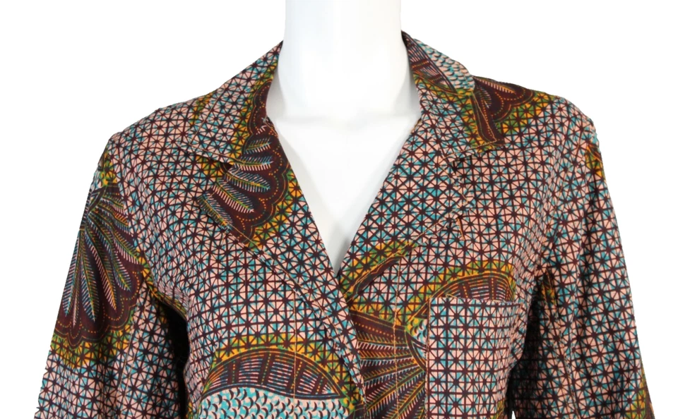 DOSA $462 NUEVO CON ETIQUETAS Multi Batik Algodón Ankara DR. Abrigo FAITH Frontal a Presión 3 M/L Foto 2 de 4