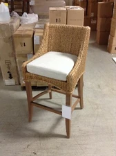 Frontgate Calder Bar Stool 30" seat banana leaf rattans seagrass canvas cushion