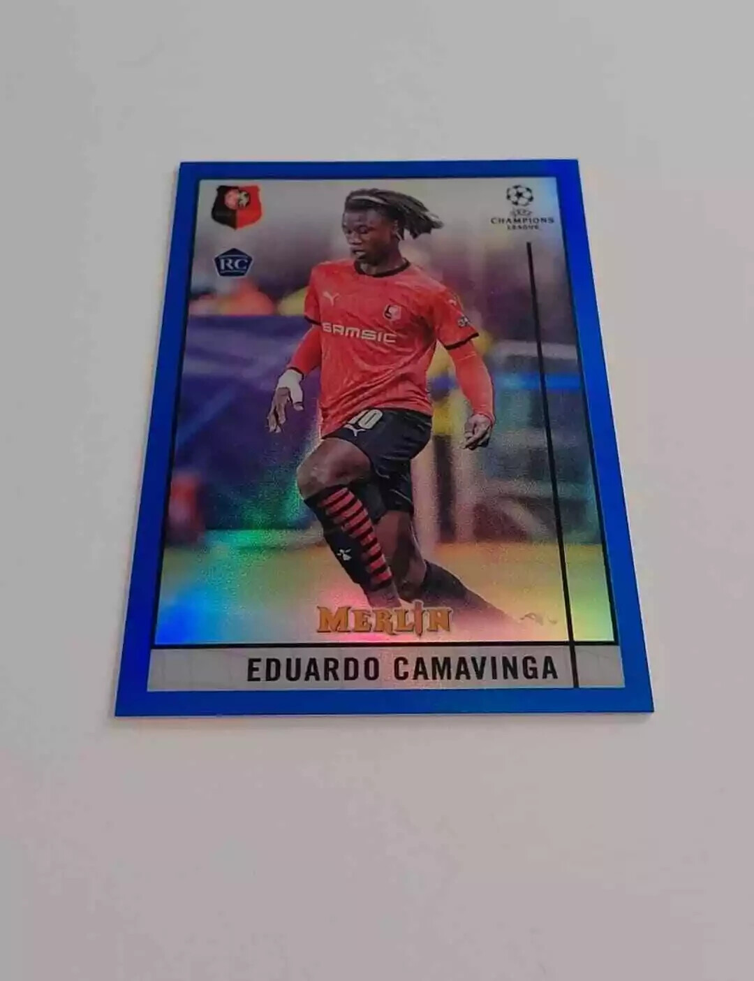 2020-21 Topps Merlin Chrome Rookie Blue Refractor Eduardo Camavinga 56/75 #20 NM