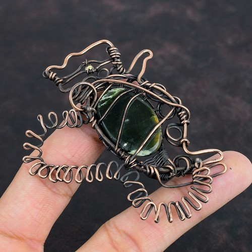 Australian Chrome Chalcedony Gemstone Copper Wire Wrapped Rabbit Pendant Jewelry - Picture 4 of 6