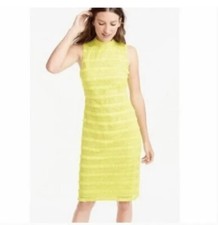 J. Crew Sleeveless Fringe Tiered Lace Sheath Citron Yellow Dress SZ 2