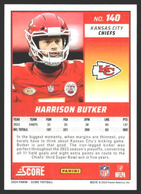 Harrison Butker #140 2024 Score Kansas City Chiefs