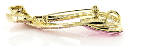 Off Park Collection "Pink Swarovski elements Gold Tone Ribbon Brooch" Awareness - Picture 3 of 5