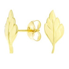 14k Yellow Gold Bright Polished Leaf Stud Earrings 13mm x 6mm 1.3 grams