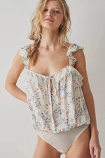 Intimately Free People Take It Away Ivory Floral Lace Thong Bodysuit Size S