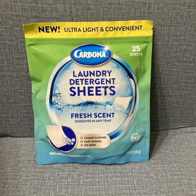 Carbona Laundry Detergent Sheets Fresh Scent 25 Count Pack NEW