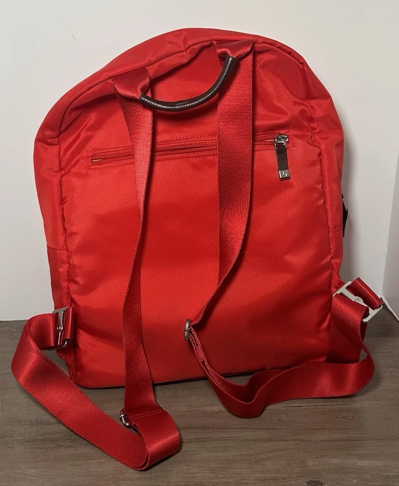 Baggallini Nylon Backpack Bag RED Orange Lined Zip Pockets - Image 2 of 4