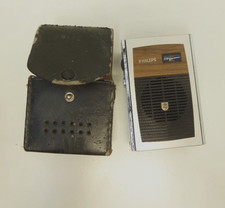 VINTAGE PHILLIPS MODEL RL080 POCKET PORTABLE RADIO IN LEATHER CARRY CASE