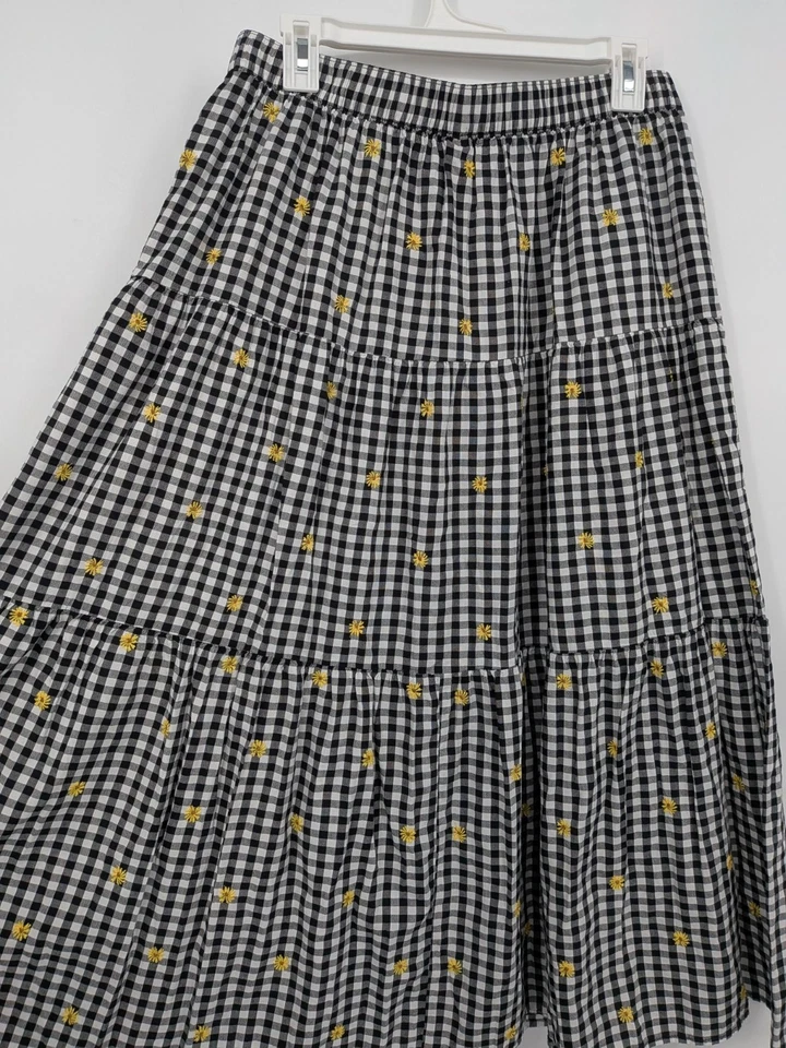 Old Navy Tiered Maxi Skirt Women Size L Gingham Sunflower Cottagecore Flowy Boho - Image 4 of 4