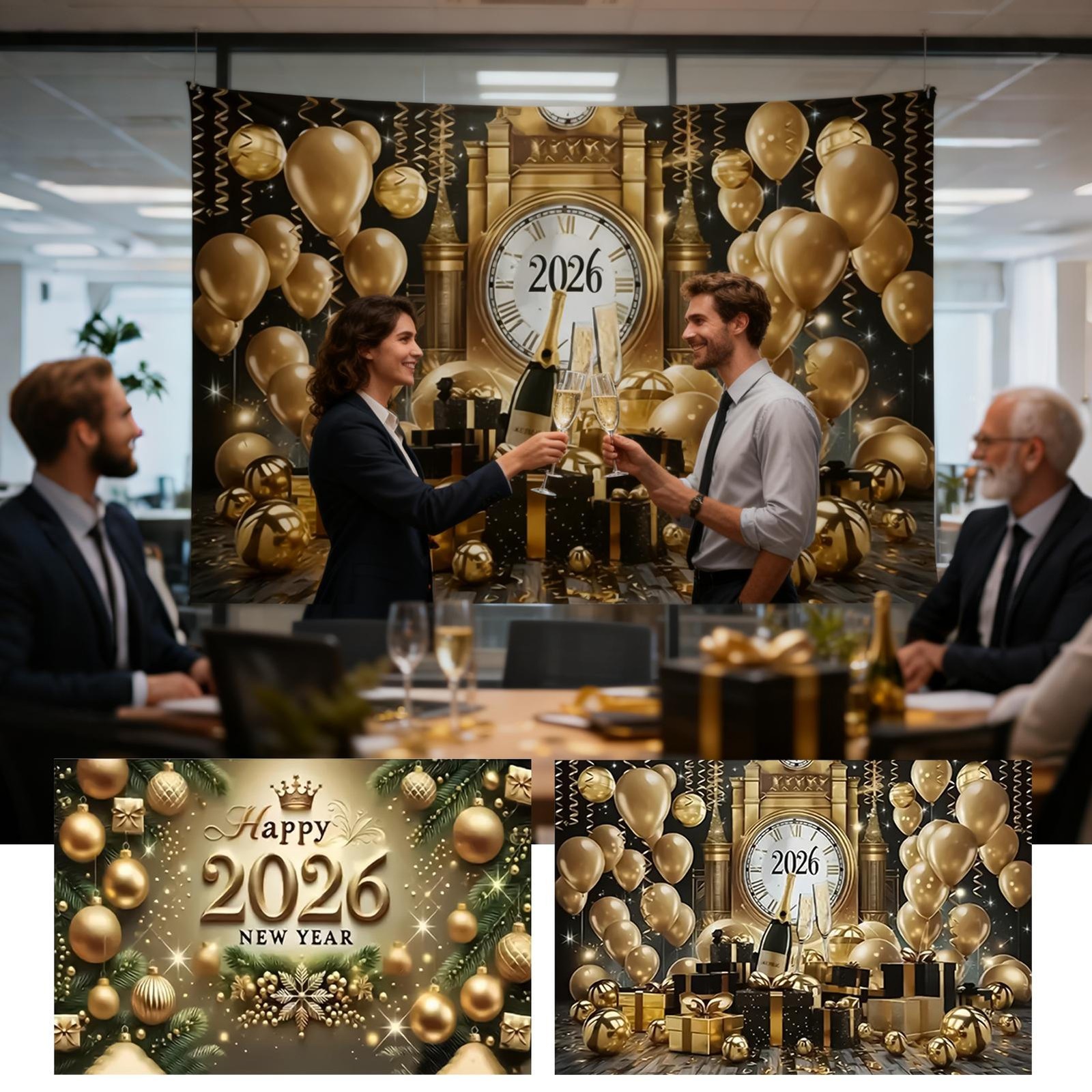 7x5 Ft Gold 2026 Happy New Year Banner Wall Sign New Year's Eve Party Backdrop
