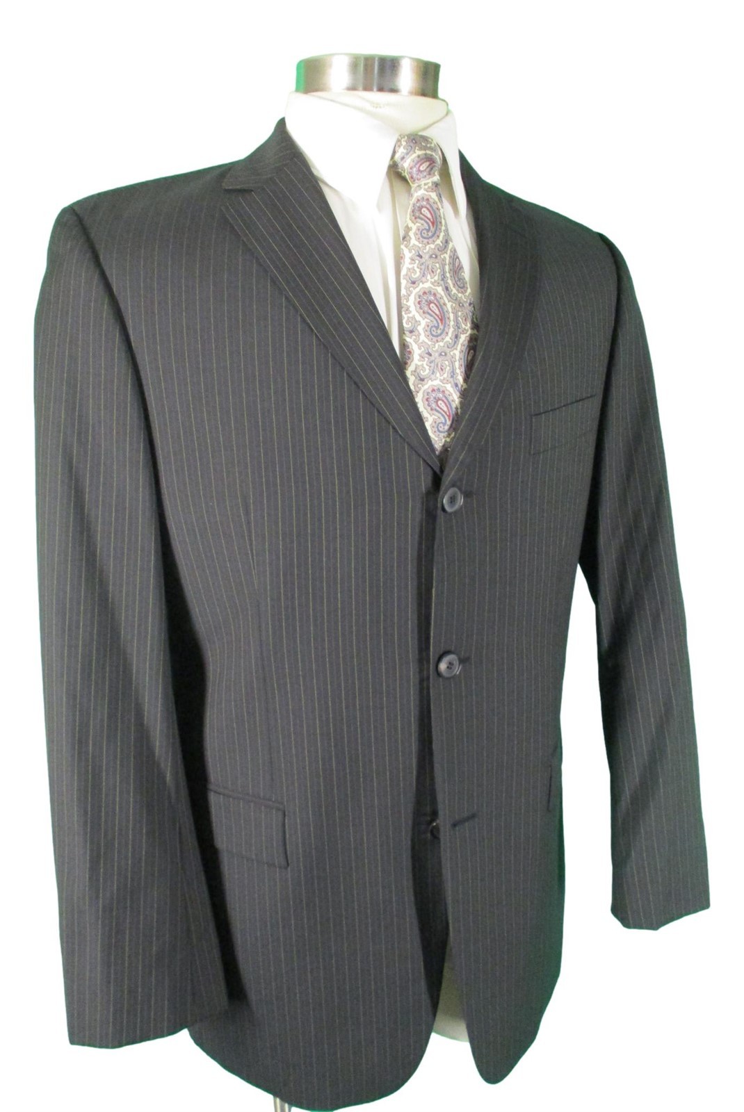 Hugo Boss Rossellini Movie Mens Black Stripe 3 Btn Wool Suit 40R