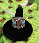 Vintage Navajo sterling silver 92.5 Turquoise Coral Men’s Ring Sz 9