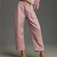Anthropologie Cinched Hem Pink linen blend wide leg trousers