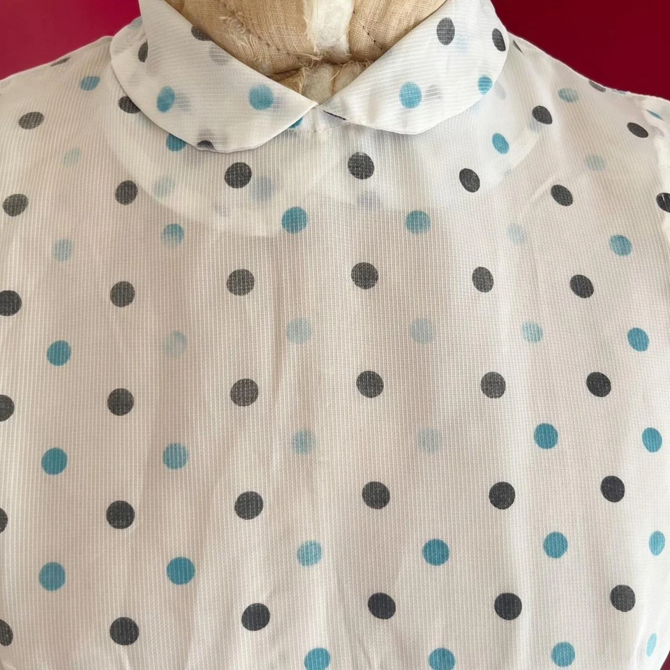 Vestido de día vintage años 50 azul negro lunares blanco nailon en zig zag cintura caída XS Foto 4 de 4