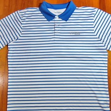 Columbia PFG Men's Large Blue White Striped Polo Shirt Omni Shade Fishing Golf
