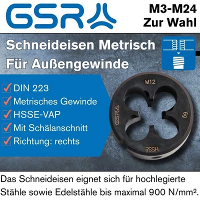 GSR Schneideisen Metrisch M3-M24, HSSE-VAP für Edelstahl, Außengewindeschneider - Bild 1 von 2