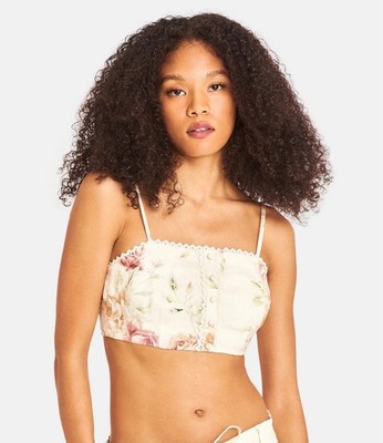 Caroline Constas Romantic Floral Linen Crop Top Coquette Women's Sz S NEW 