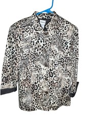 Chico's Women's Cheetah Print Long Sleeve Button Up Blazer Jacket Brown Sz 1 M