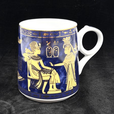 Fine porcellana reale blu cobalto geroglifici tazza caffè scultura egizia