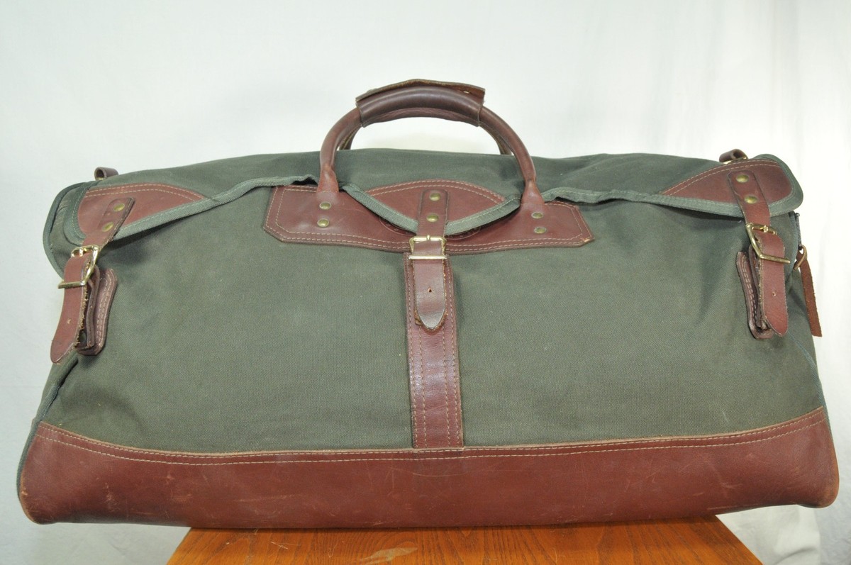 バババッグ ヴィンテージ Vintage Orvis Battenkill Green Canvas & Brown Leather Duffle Bag