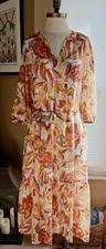 Julia Jordan Fate Afterglow Floral Midi Dress Chiffon Tiered Balloon Sleeve Sz L