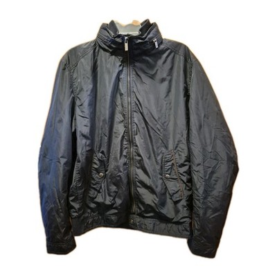 Massimo Dutti Bomber Jacket Men s Size XL Navy Blue With Hideaway Hood Utility