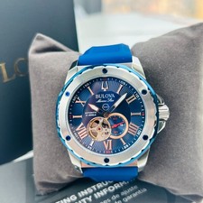 Bulova Marine Star 98A282 Blue Dial Silicone Strap Automatic Men's Watch New/Box