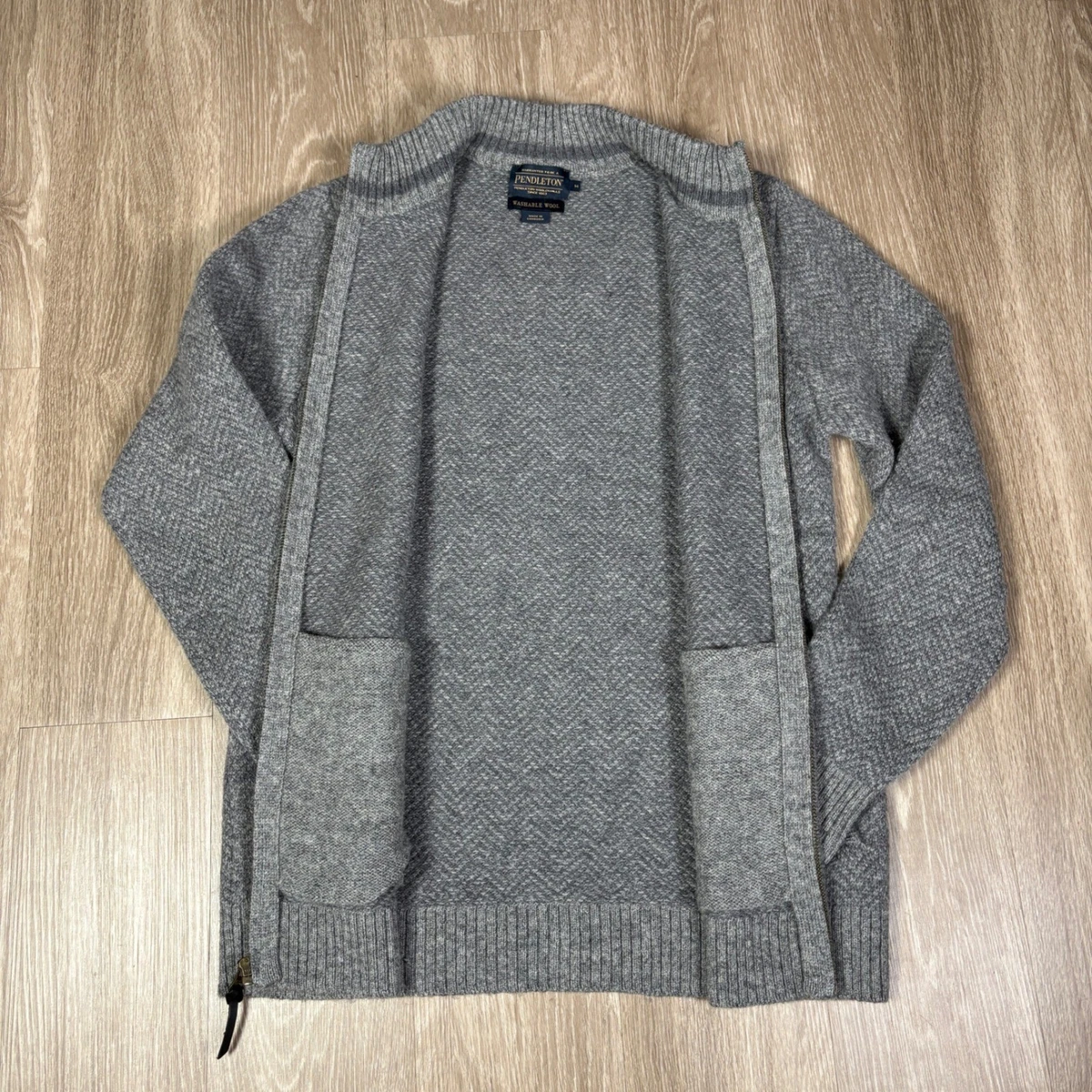 Cárdigan Pendleton Shetland Lana Cremallera Completa M Gris Mármol Cuello Simulado Suéter