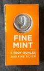 9 Fine Mint 5oz Silver Bar in a Plastic Box