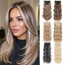 Long Curly Wavy Clip in as Human Hair Extensions Natural THICK 4PCS Full Head US