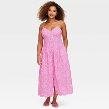 Women's Paisley Floral Drop Waist Midi A-Line Dress Pink - Roller Rabbit