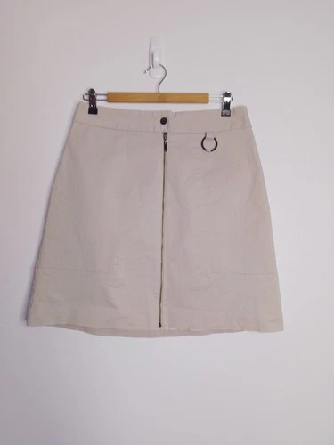 Cue Womens Stretch Beige A,- Line Zip Front Skirt  Lined Size 12  EUC