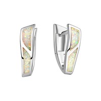 Creolen Klappcreolen 925-Sterling Silber Rhodiniert Synth. Opal Weiß Neu