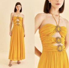 Farm Rio Yellow Maxi Dress Cutout Sun Buckle Size Large New with Tags RV$350