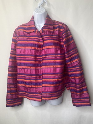 Easy Spirit Womens 100% Silk Jacket Size Medium Maximalist Bright Scandi Chic