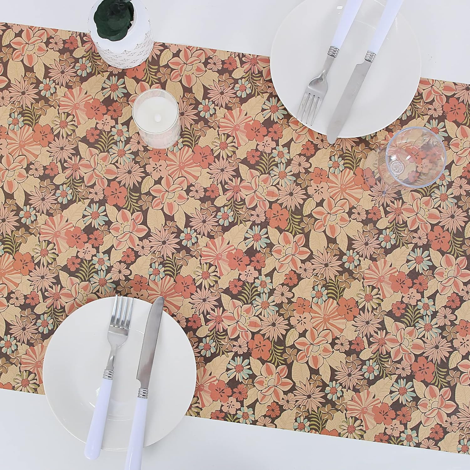 Kraft Floral Wrapping Paper Jumbo Roll, All Occasion Flower Gift Wrap Paper for 