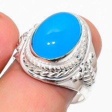 Blue Chalcedony Gemstone 925 Sterling Silver Jewelry All Size Ring For Gift