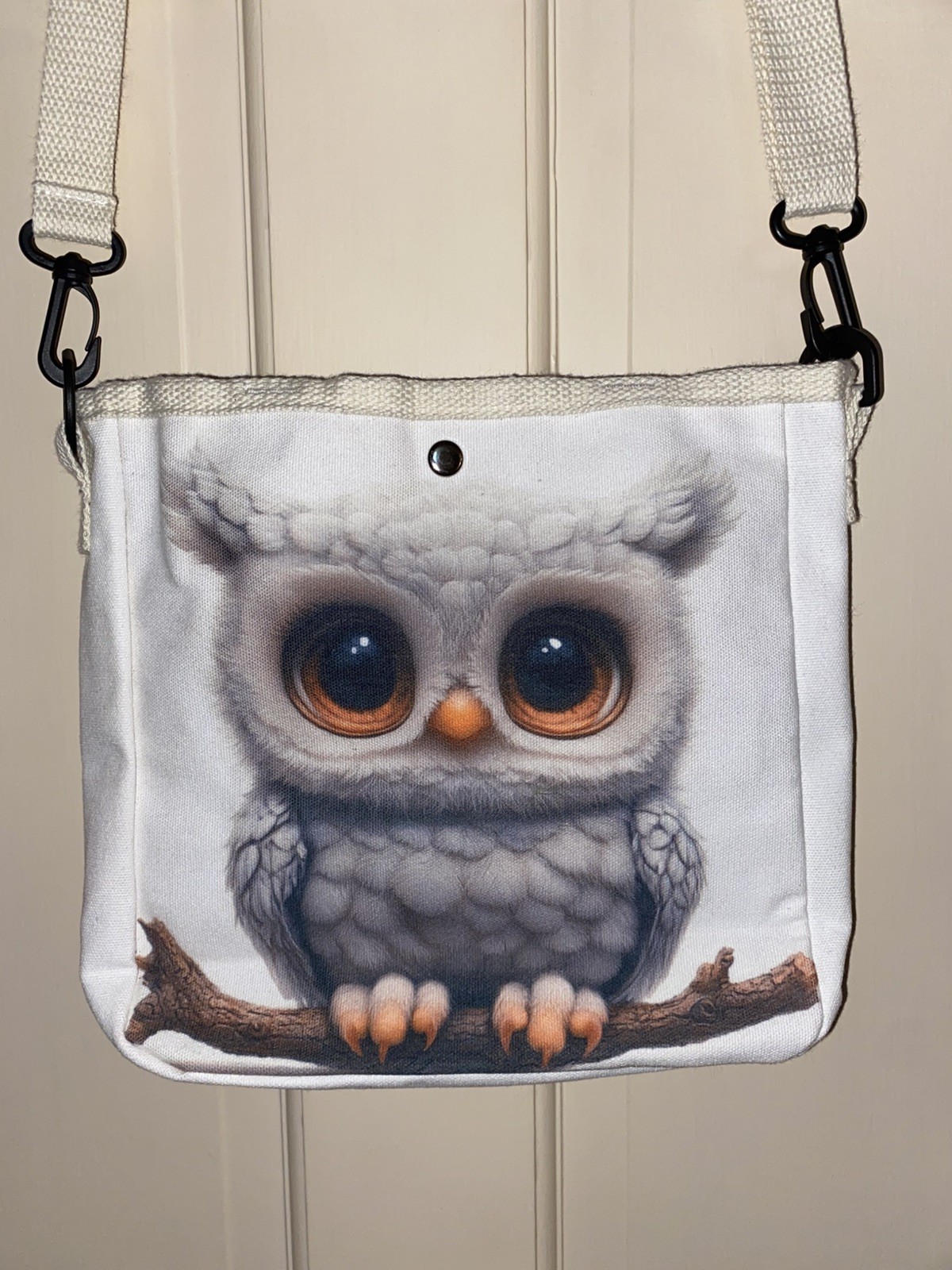 Owl Purse Tote Bag All Open Button Closure Shoulder Strap