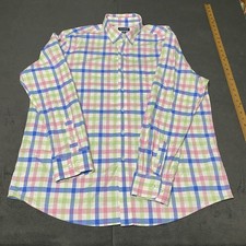 Club Room Men  s Dress Shirt 17 34/35 Blue Green Pink Plaid Long Sleeve