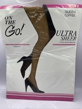 Vtg 1 Pair On the Go Ultra Sheer PantyHose Size Queen Coffee Ultra Transparent